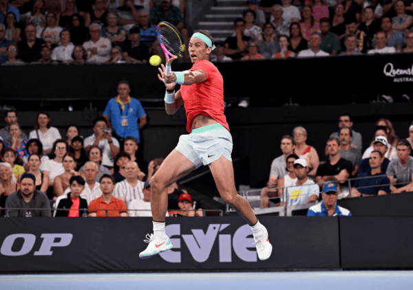 Spain's Rafael Nadal hits a return during his men's singles match against Jason Kubler of Australia at the Brisbane International tennis tournament in Brisbane on January 4, 2024. (Photo by William WEST / AFP)