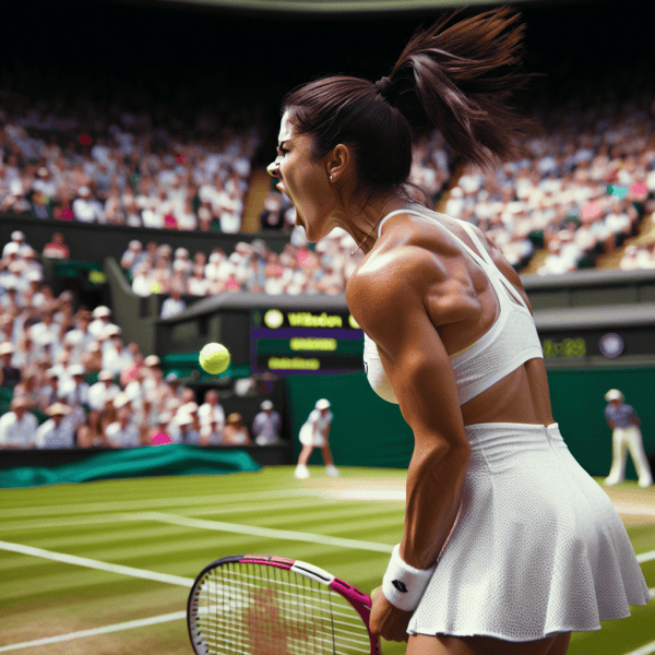 tenista enojada mujer de espalda en wimbledon
